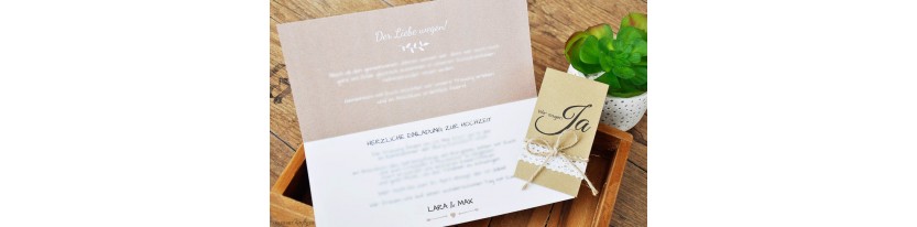 Einladungskarte Hochzeit Kraftpapier & Spitze Vintage Boho