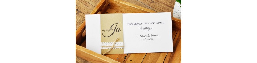 Einladungskarte Hochzeit Kraftpapier & Spitze Vintage Boho