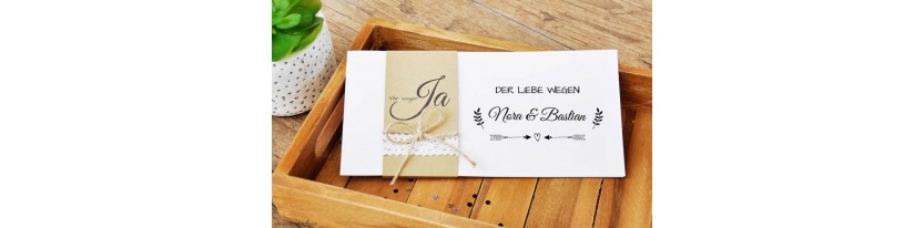 Einladungskarte Hochzeit Kraftpapier & Spitze Vintage Boho