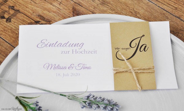 Einladungskarte Hochzeit Kraftpapier & Spitze Vintage Boho